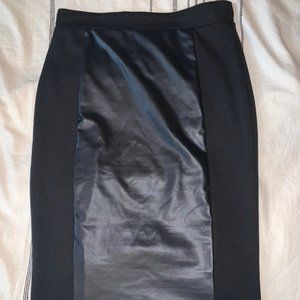 Black Pencil Skirt with faux leather panel